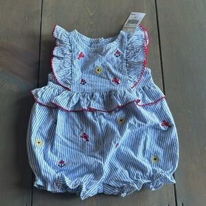 NWT Good Lad Costal Nautical Seersucker Romper Bubble 6/9